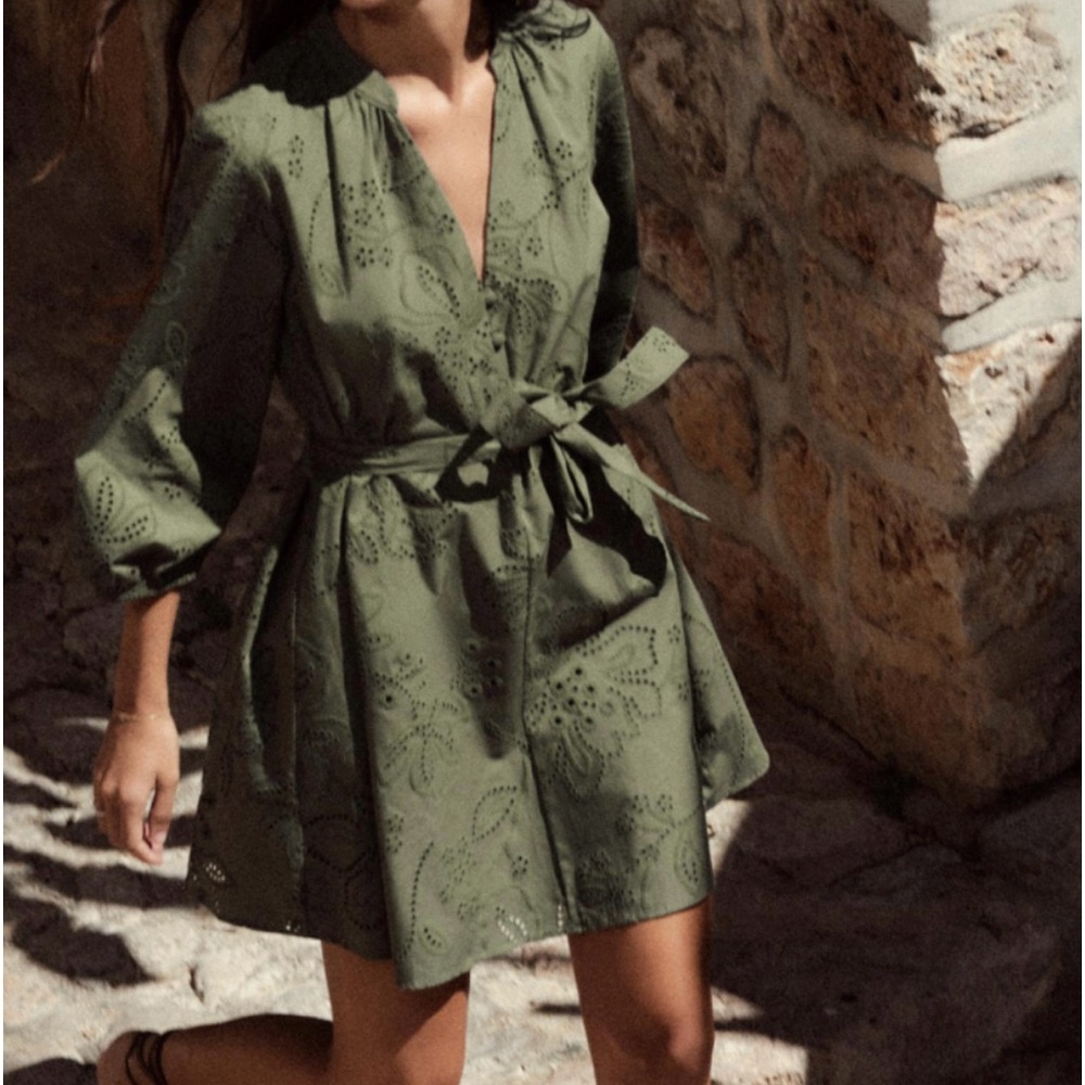 Zara Rubberized openwork embroidery dress NWT
